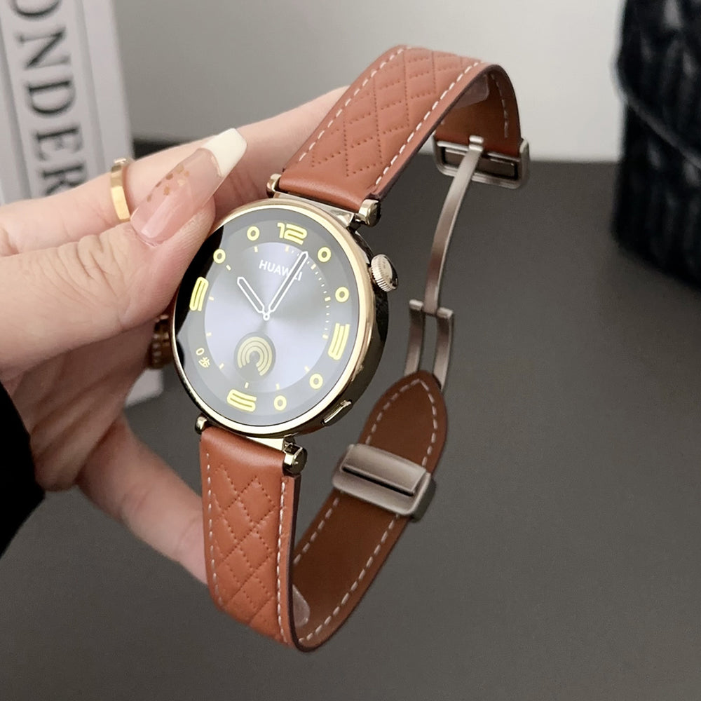 For Huawei Watch GT 4 41mm / Garmin Venu 3S Genuine Cow Leather Band 18mm Magnetic Buckle Strap - Coffee For Huawei Watch GT 4 41mm / Garmin Venu 3S Genuine Cow Leather Band 18mm Magnetic Buckle Strap - Coffee